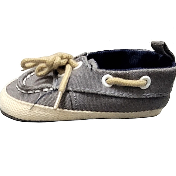 Baby Boy Cotton Lace Up Gray Slip On Boat Crib Shoes sz 2 (3-6 months) - Picture 6 of 12